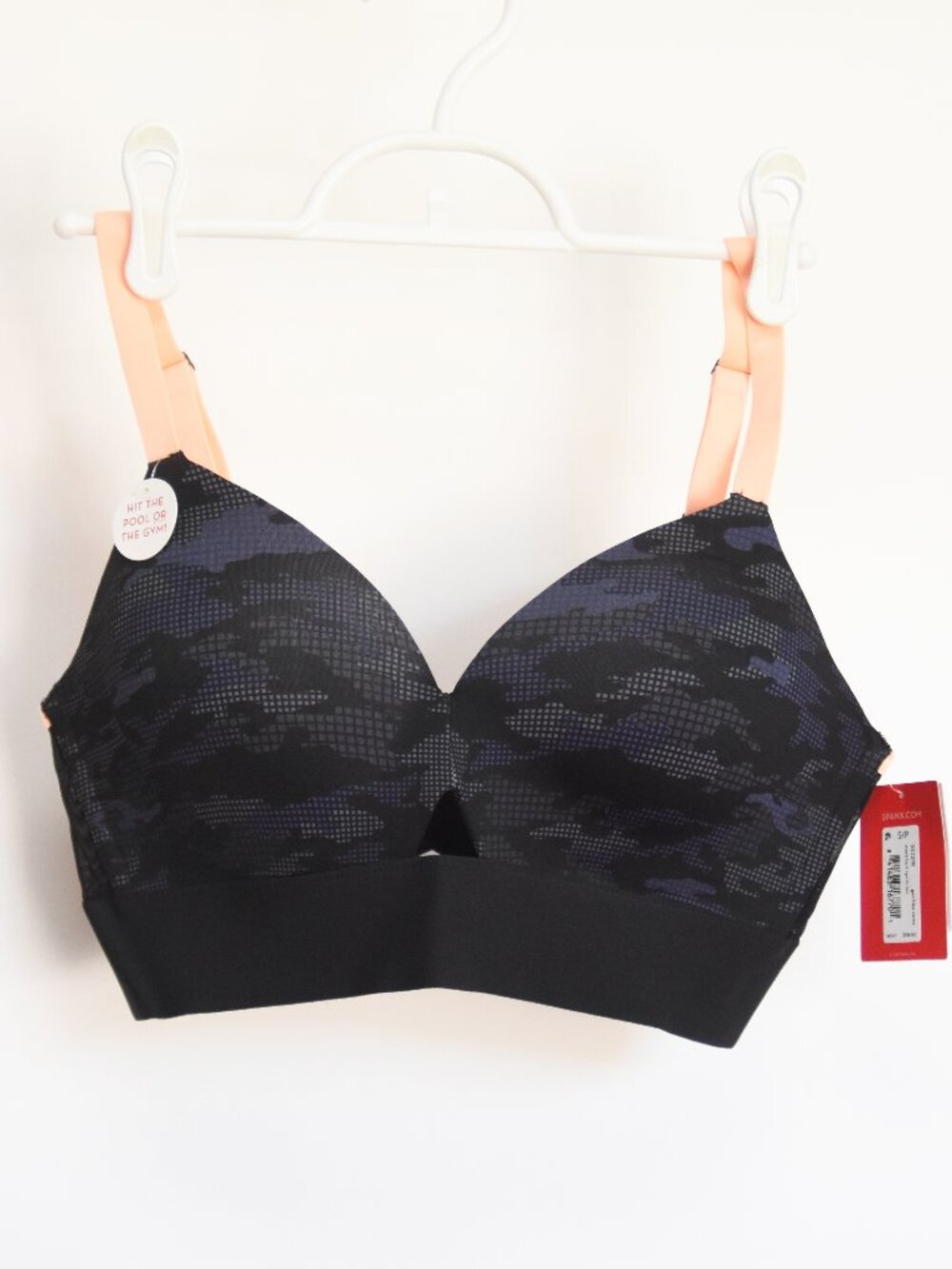 NWT SPANX Workout to Waves Mesh Panel Sports Bra Camo Blue/Black Size Small